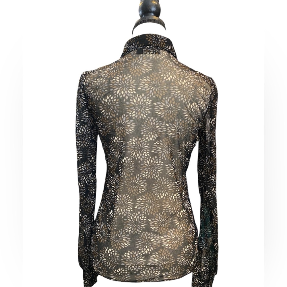 Mexx Sheer Mesh Floral Button-Up Top black, brown & tan Size M EUC whimsigoth - Picture 5 of 10